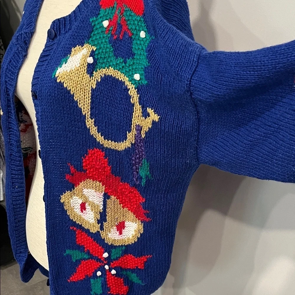 Robert Scott Vintage Knitted Festive Blue Holiday Sweater Cardigan XL - Picture 4 of 7